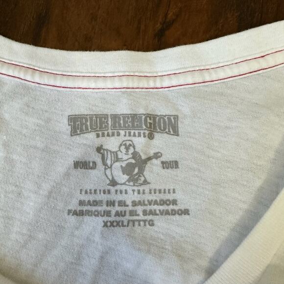 TRUE RELIGION Long Buddha Elongated T-Shirt White Crew Neck Tee NWT - Picture 7 of 11